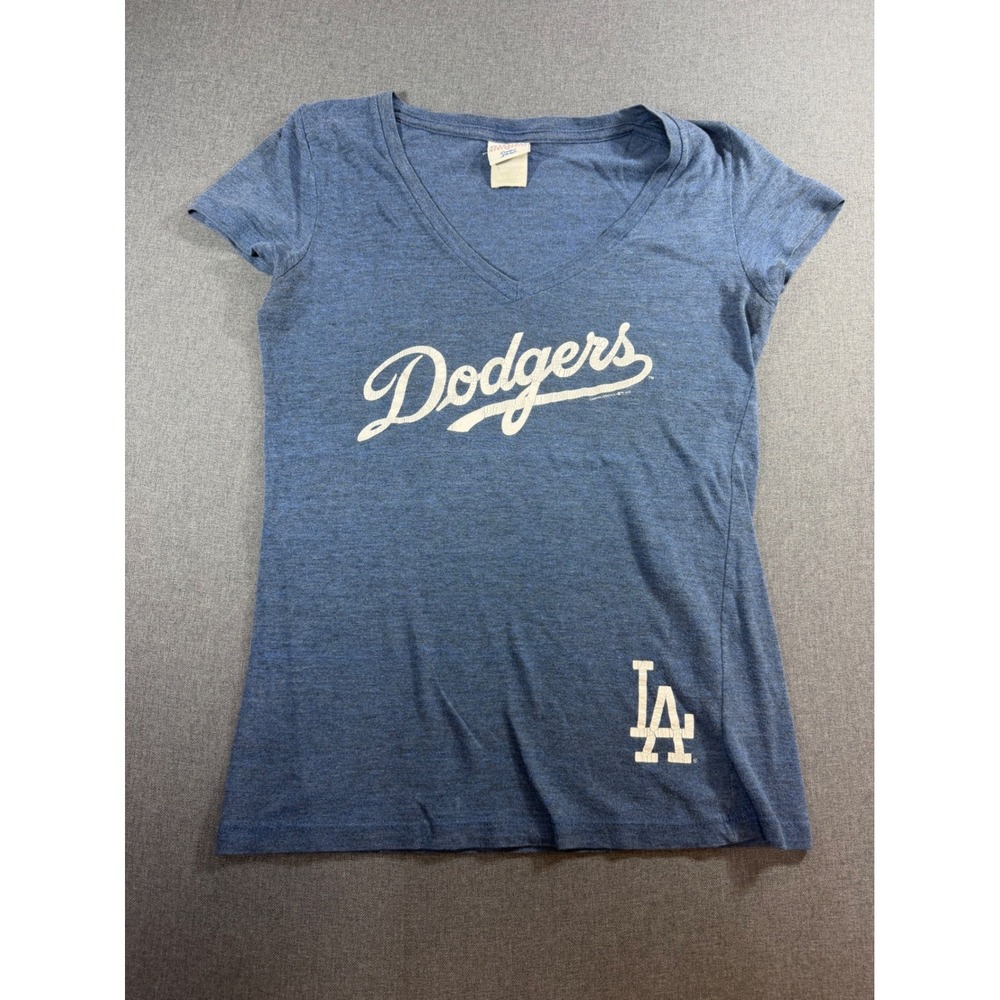 Vintage LA Dodgers V-Neck T-Shirt Womens Medium Blue Heathered MLB